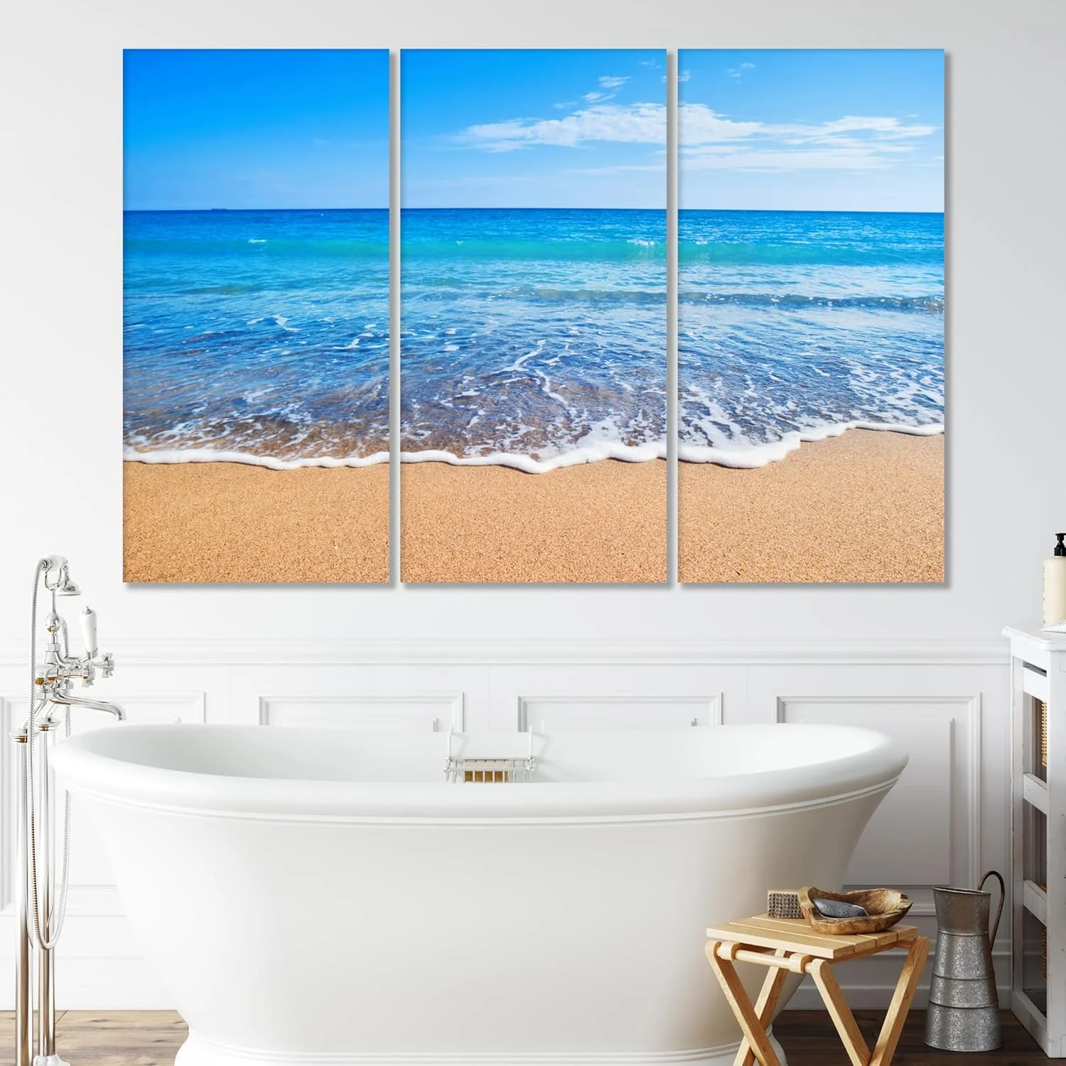 Artisan Nature Wall Art Prints - Ocean Forest Mountain Lake Canvas Landscapes - Small to Extra Large Living Room Bedroom Kitchen Bathroom Décor Sandy Ocean Beach 39L x 59W - 3 Panels Quality