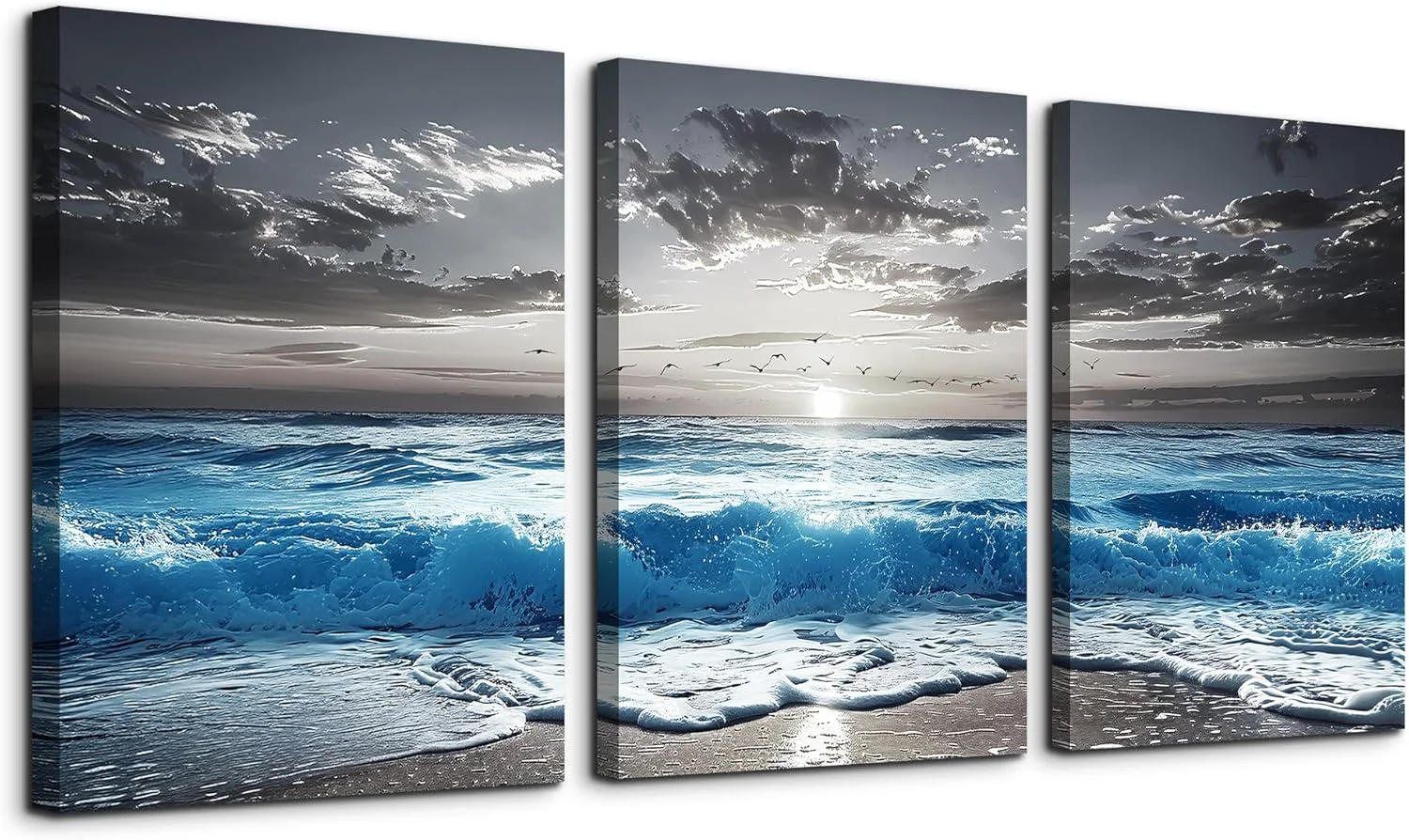 Casual TTHYUEWS Black And White Beach Pictures Large Wall Decor For Living Room Canvas Wall Art For Bedroom Modern Office Decorations Blue Sea Wave Ocean Paintings Artworks Canvas Art Home Decor 3 Pieces Sophisticated