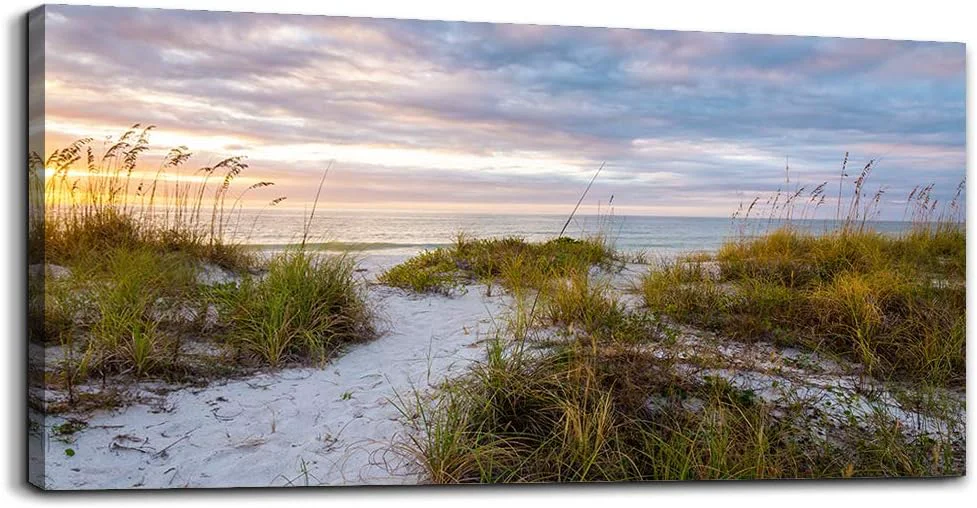 Trusted canvas wall art for living room bedroom Wall Decor ocean sand dunes grass Landscape painting Ready to Hang Home Decorations office family bathroom kitchen sea beach canvas art Prints pictures Works Easy-to-Use
