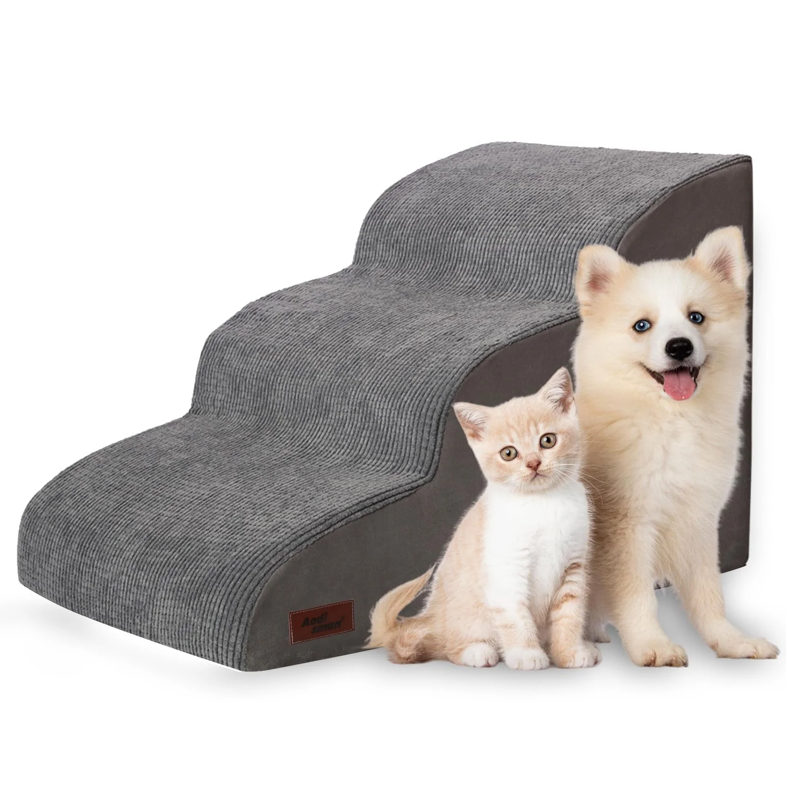 Certified Aodisman 3-Step Dog Ramp Stairs for Sofa and Chair - Non-Slip Grey 15.7 H Stylish