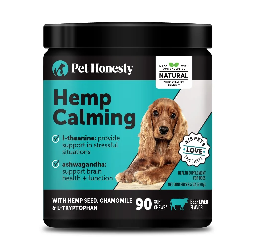 Healthy Pet Honesty Natural Hemp Calming Chews for Dogs - Valerian Chamomile Magnesium Beef Liver 90 Count Innovative