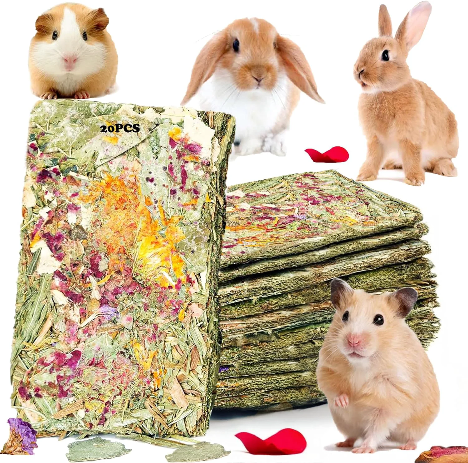 Clean Rabbit Toys 20 Pack Bunny Toy Bunny Chew Toy Guinea Pig Treats Timothy Hay Toys Chips with Herbal Flowers Timothy Hay Grass Hamster Snacks Chinchillas Gerbils for Small Animals Teeth Classic