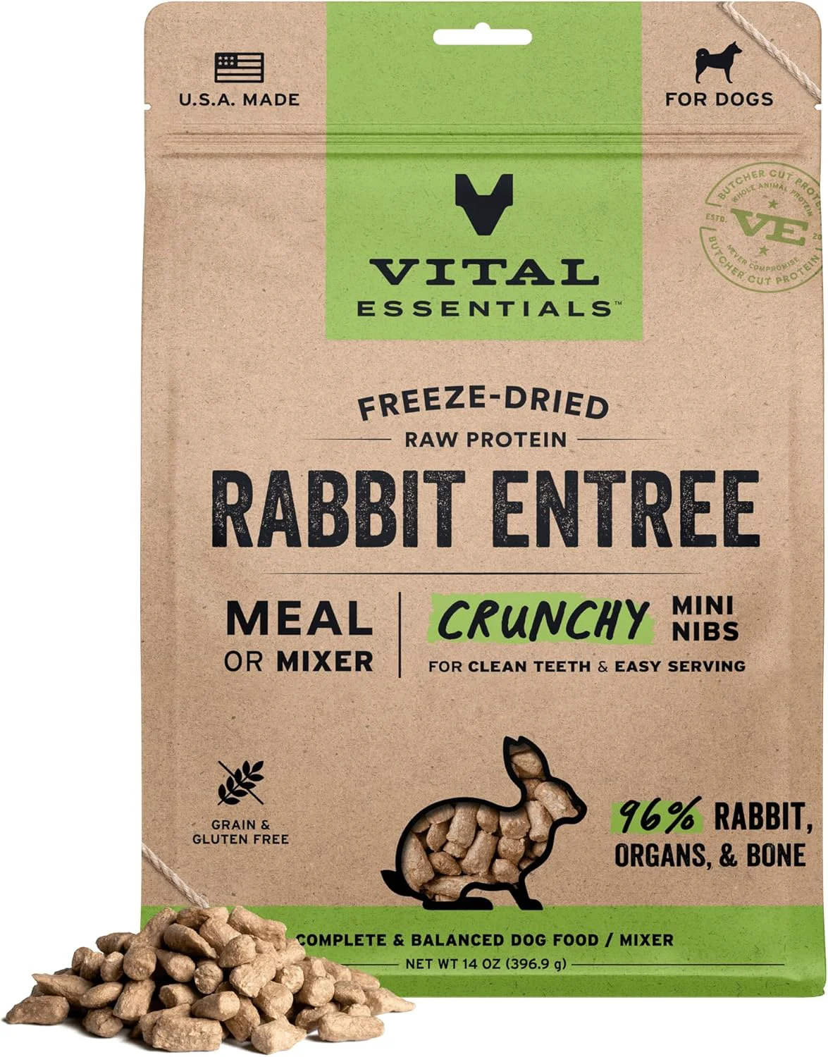 User-Friendly Vital Essentials ze-Dried Raw Rabbit Meal or Mixer Dog Food Crunchy Mini Nibs 14 oz Sophisticated