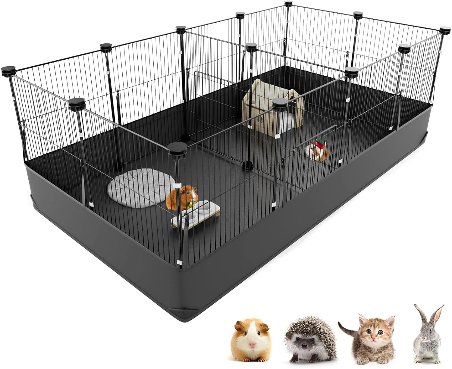 Enhanced Tresbro Guinea Pig Playpen with 14 Panels Divided Room Triple Fixing Measures Small Animal Cage with Waterproof PVC Liner One-Motion Hooks Rabbit Bunny C C Grids Cage 48 x 24 x 16 Inches Specialty