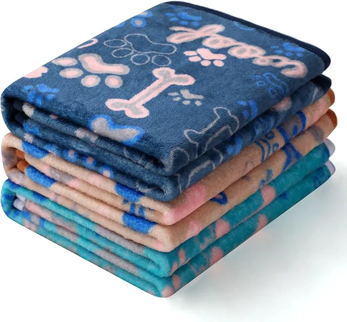 Classic Luciphia 1 Pack 3 Blankets Fluffy Premium Fleece Pet Blanket Flannel Paw Bone Sophisticated