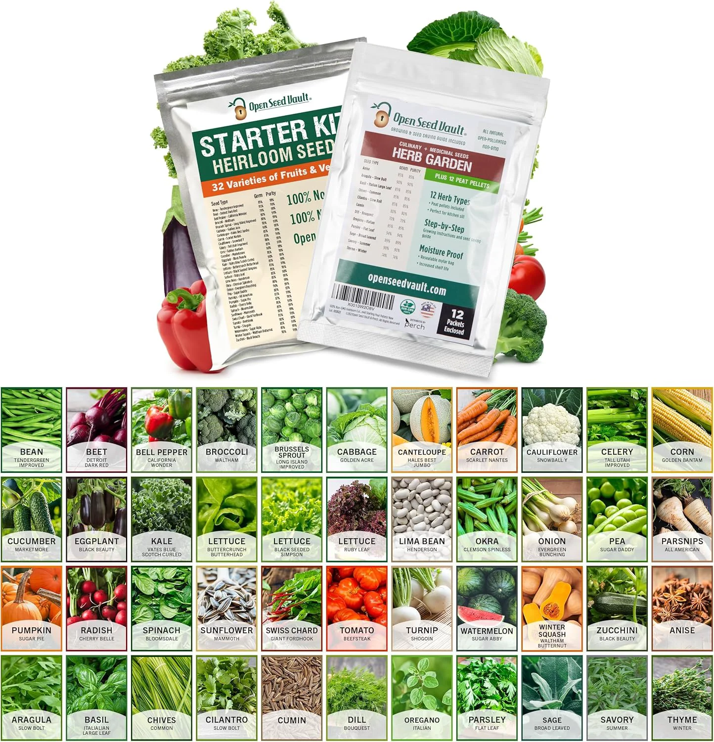 Proven Open Seed Vault Variety Pack Bundle 44 Varieties Herb Expertly Made