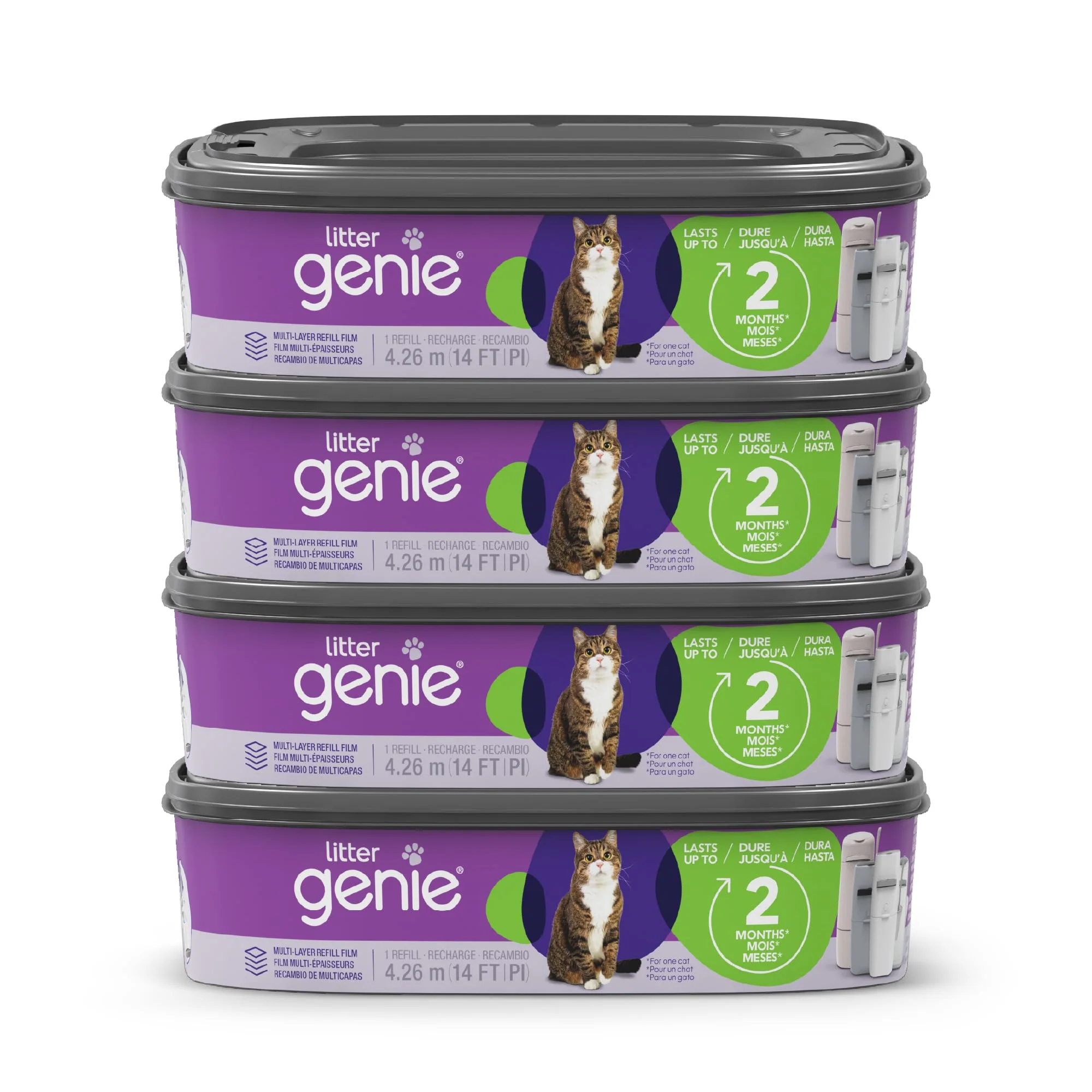 Long-Lasting Litter Genie Refill Bags 4-Pack – Seven-Layer Odor Barrier Up to 2 Months per Cat Traditional