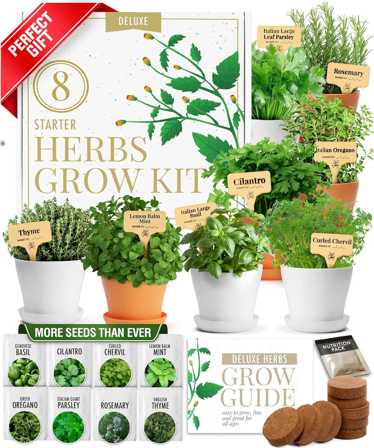 Consistent HOME GROWN 𝗣𝗥𝗘𝗠𝗜𝗨𝗠 𝗛𝗘𝗥𝗕 𝗞𝗜𝗧 8 Herb Seeds Garden Kit Complete Indoor Planter Gift with Basil Cilantro Mint More Unique Kitchen Growing Set for Women Men Birthday Housewarming Present Luxury