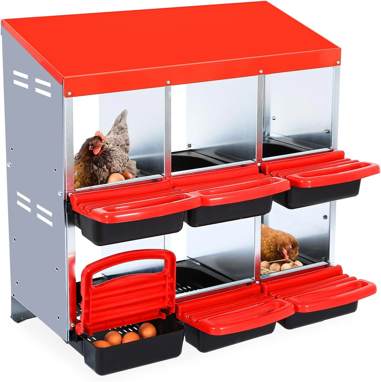 Trendy Chicken Nesting Box 6 Hole 2 Layer Hen Nest Box Roll Away Eggs Laying Box Cleanable Pull Out Hen Roosting Box Stylish