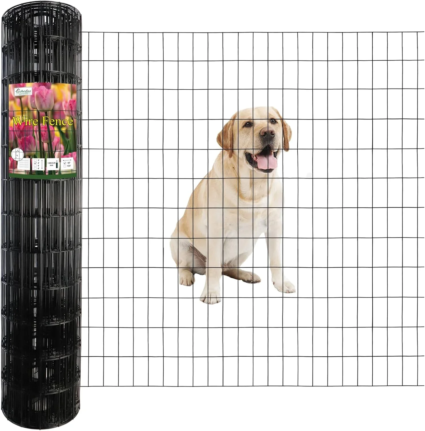 Easy-to-Use Black PVC Coated Welded Wire Fence 48 Inch x 50 Foot 2 Inch x 4 Inch 14GA Garden Border Fencing Roll Vinyl Coating Metal Wire Mesh Hardware Cloth for Yard Vegetable Plant Protection Clean
