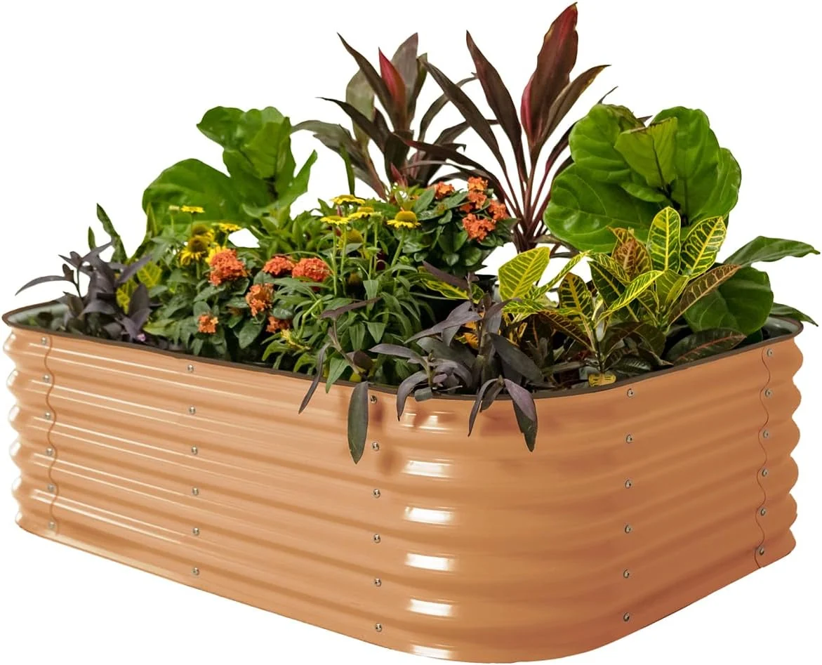 High-Grade Vego garden Aluzinc Raised Garden Bed Kits 17 Tall 6 in 1 Modular Metal Raised Planter Bed for Vegetables Flowers Patio Ground Planter Box Terra Cotta Elegant