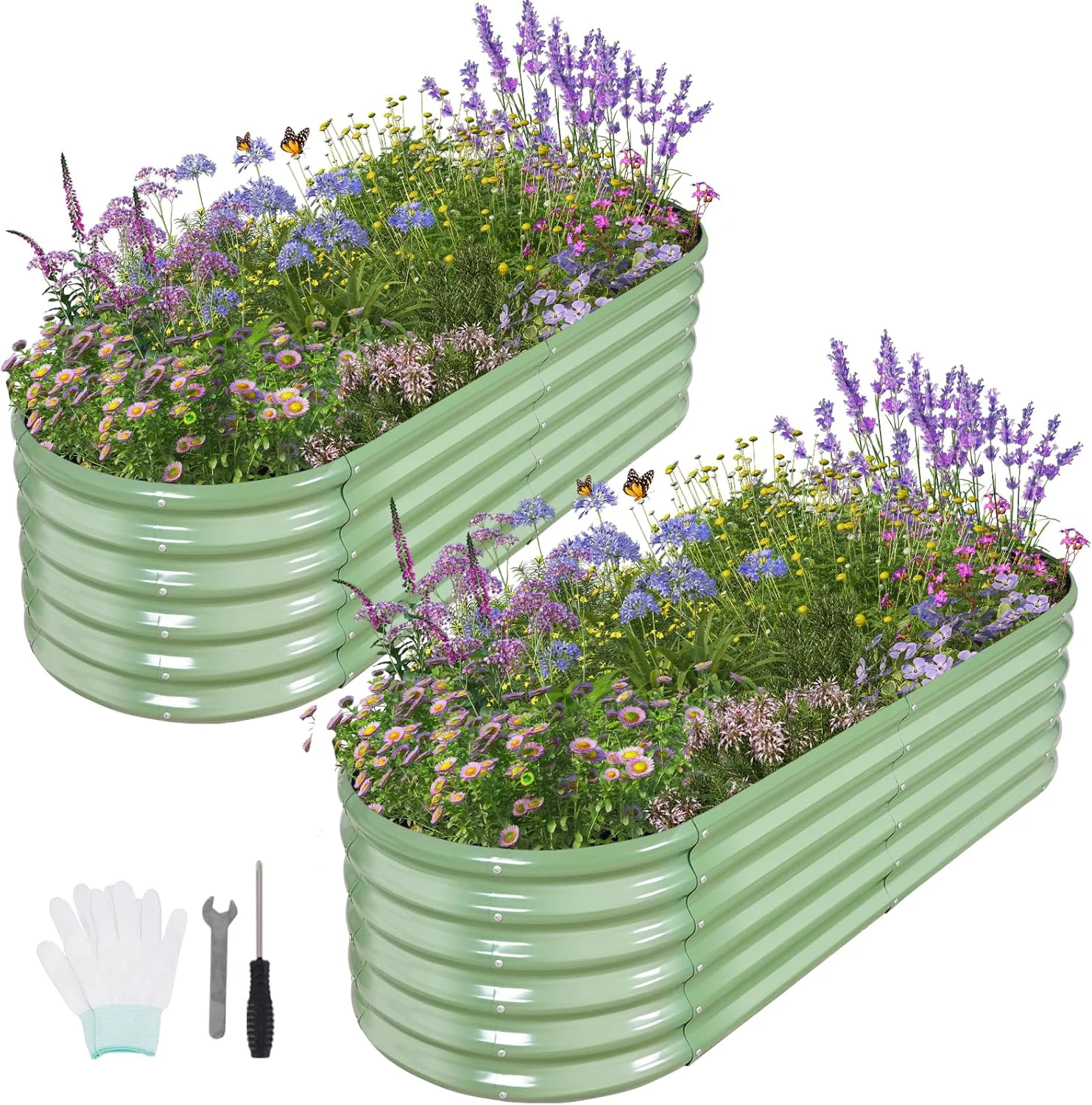 Comfortable Galvanized Raised Garden Bed Outdoor- 2 Pcs Raised Beds for Gardening Metal Planter Box Steel Raised Garden Bed Kit with Gloves for Vegetables Flower Herbs 6x2x1.4FT Green Fine Crafted