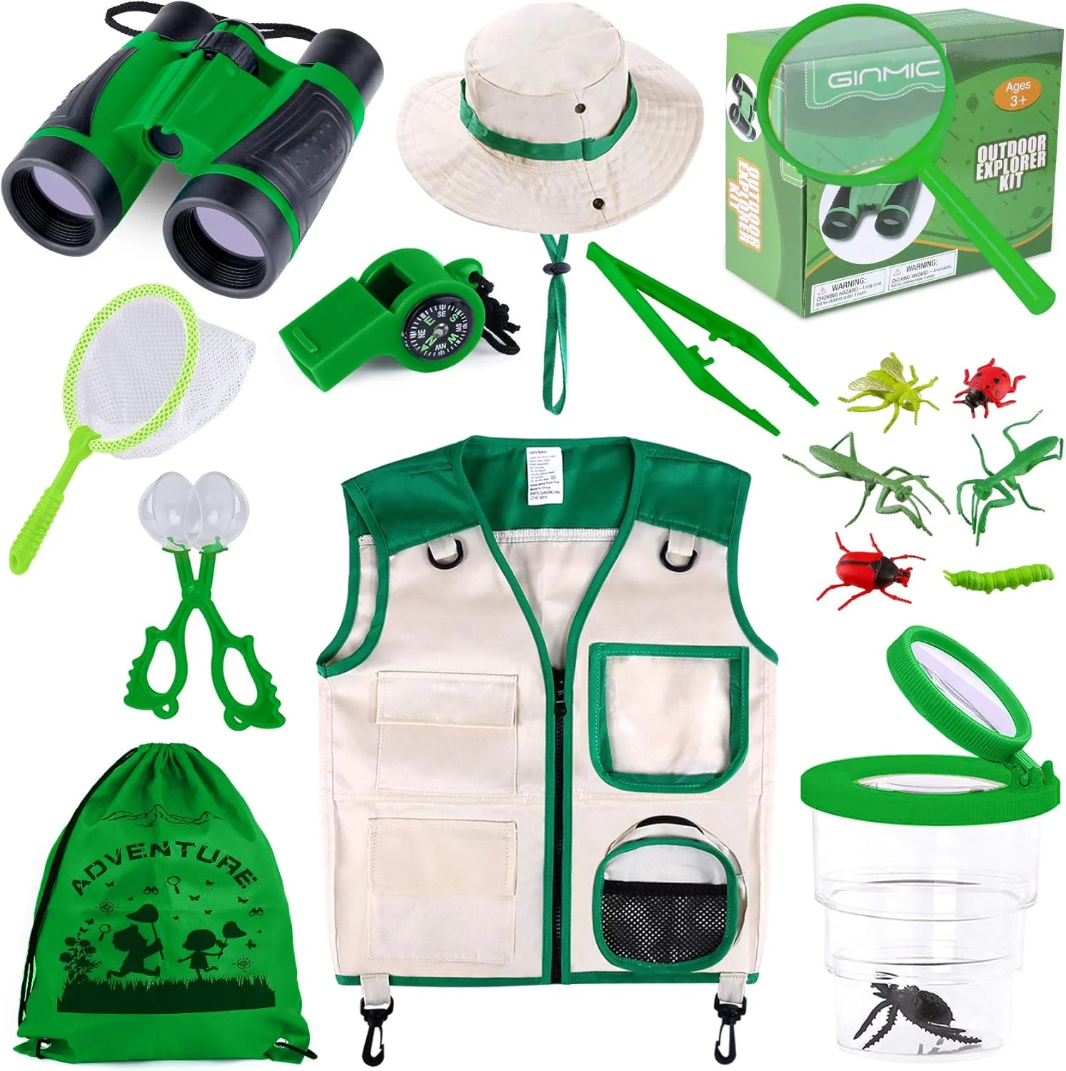 Trusted GINMIC Kids Explorer Kit Bug Catching Kit 16 Pcs Outdoor Exploration Safari Kit for Kids Camping with Binoculars Adventure Hunting Hiking Educational Toy Gift for 3-12 Years Old Boys Girls Superior