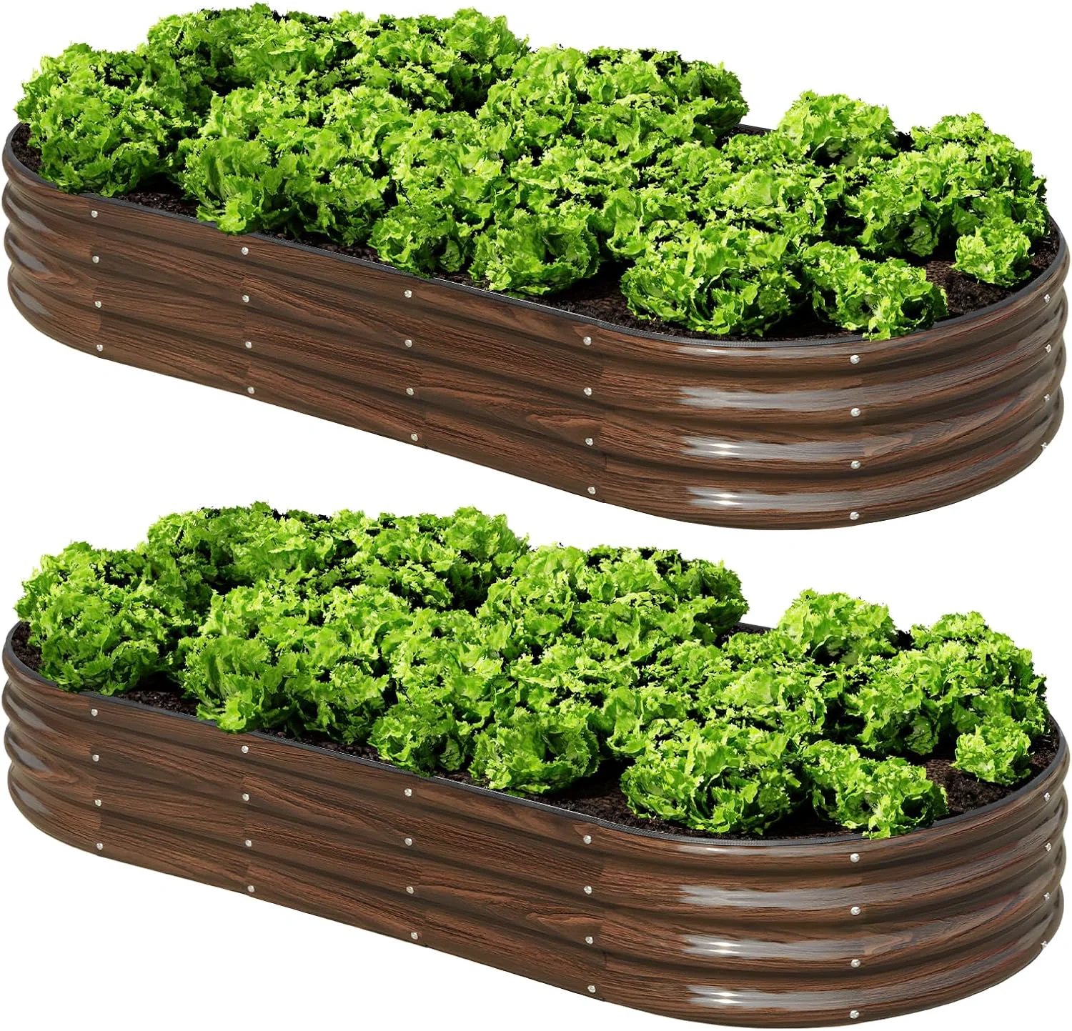 Authentic SnugNiture 2 Pcs 6x3x1ft Raised Garden Bed Kit Outdoor Oval Metal Garden Planter Ground Planter Box for Gardening Vegetables Flowers Brown Dependable