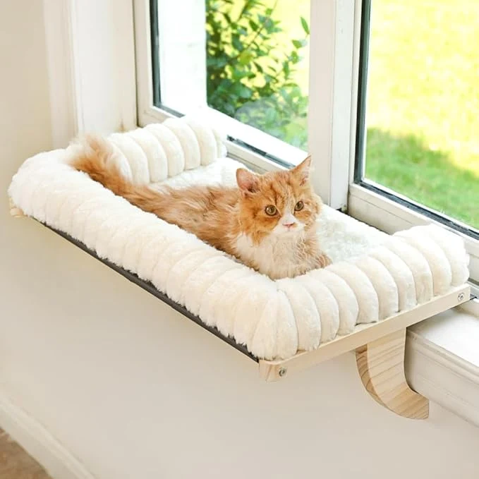 Crafted Cloud-Soft Cat Window Sill Perch with Zipper Designed Cushioned Bed Supportive Cat Window Seat with Premium Solid Wood Sturdy Metal Frame Pet Hammock Bed for Large Cats Large White About ThisOverview High-Performance