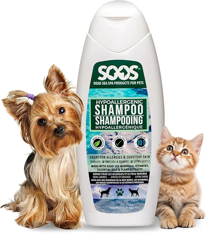 Breathable Soos Pet Dog Shampoo for Cats and Pets Hypoaller-genic Natural Dead Sea Minerals Fast Absorbing with Vitamins Essential Oils Natural Elements Antiba-cterial - 1x Pet Shampoo 500ml Overview Classic