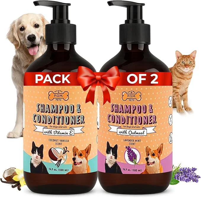 Premium Material POM Pets 2 Pack 2-in-1 Organic Dog Shampoo Conditioner – Itchy Skin Relief Dog Deshedding Detangles Fur Cat Shampoo Paw Cleaner for Dogs Natural Coat Defense FormulaAbout ThisOverview Official
