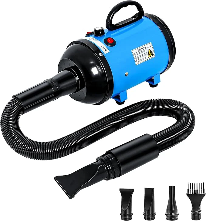 Pure Dog Hair Dryer High Velocity Professional Dog Blow Dryer with Adjustable Speed Dog Pet Grooming Dryer Blower with 4 Nozzle 2 Blow Temperature（BlueAbout This Expertly Made