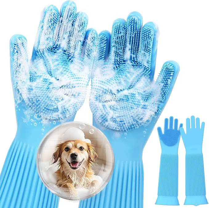 Top-Quality Pecute Pet Grooming Gloves Heat Resistant Cat Bathing Gloves with High-Density Teeth Silicone Dog Bathing Gloves with Enhanced Five Finger Design Bathing and Massaging for Dogs and CatsAbout ThisOverview Consistent