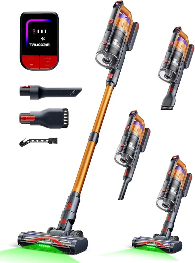 Carefully Designed Cordless Vacuum Cleaner for Home Upgraded 60Kpa Powerful Suction Pet Hair Vacuum with 70min Runtime Green LED Light for Hardwood Floors Carpet Self-Standing Rechargeable Stick Vacuum GoldenAbout ThisOverview High-Quality