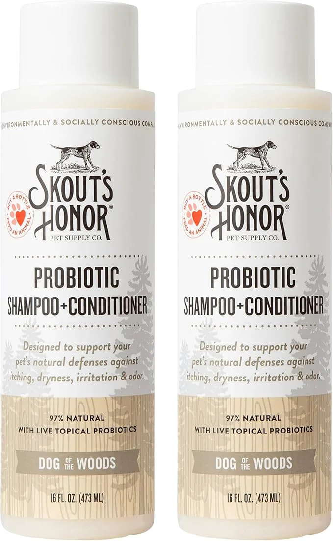 Unique Skout's Honor Probiotic Pet Shampoo Conditioner with Avocado Oil Omega-3s 97 Natural Paraben Sulfate- Cruelty- 16oz Dog of The Woods 2-PackAbout ThisOverview Organic