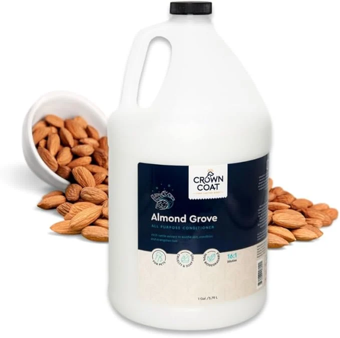 Premium Material Crown Coat Almond Grove All Purpose Dog Conditioner 1 Gallon - New Long Lasting Fragrance Technology Professional Grooming Grade Naturally Derived Ingredients Soothes and Strengthens The CoatAbout ThisOverview
