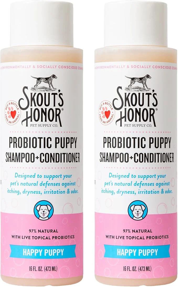 Fine Crafted Skout's Honor Probiotic Dog Shampoo Conditioner with Avocado Oil Omega-3s 97 Natural Paraben Sulfate- Cruelty- 16oz Happy Puppy 2-PackAbout ThisOverview Organic