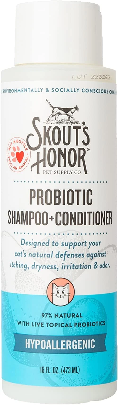 Solid Skout's Honor Unscented Probiotic Cat Shampoo Conditioner with Avocado Oil Omega-3s 97 Natural Paraben Sulfate- Cruelty- 16oz Fragrance About ThisOverview Fine