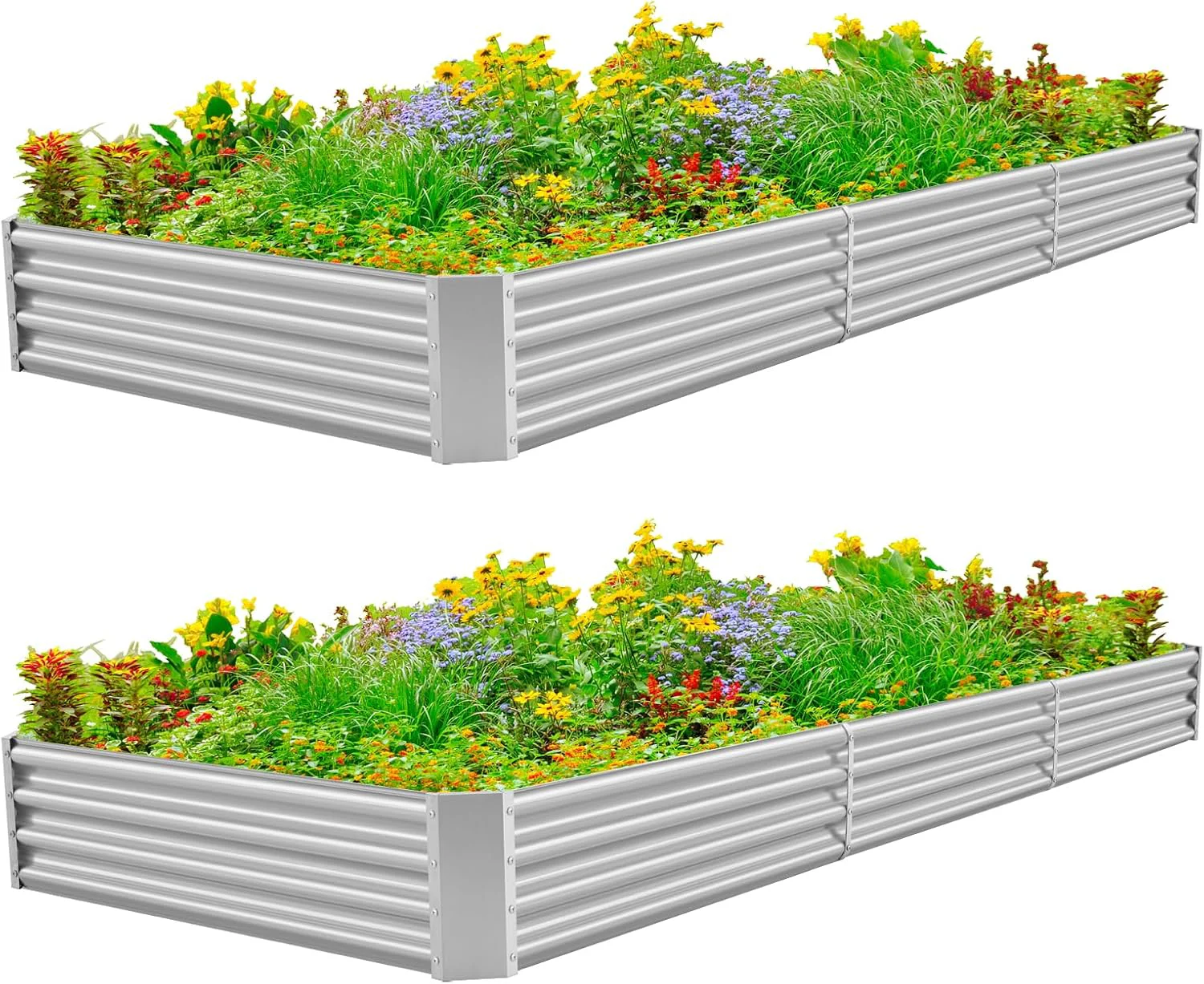 Certified Land Guard 12×4×1ft Galvanized Raised Garden Bed Kit for Vegetables 2 Pack Galvanized Super Large Metal Planter Raised Garden Boxes Outdoor Natural