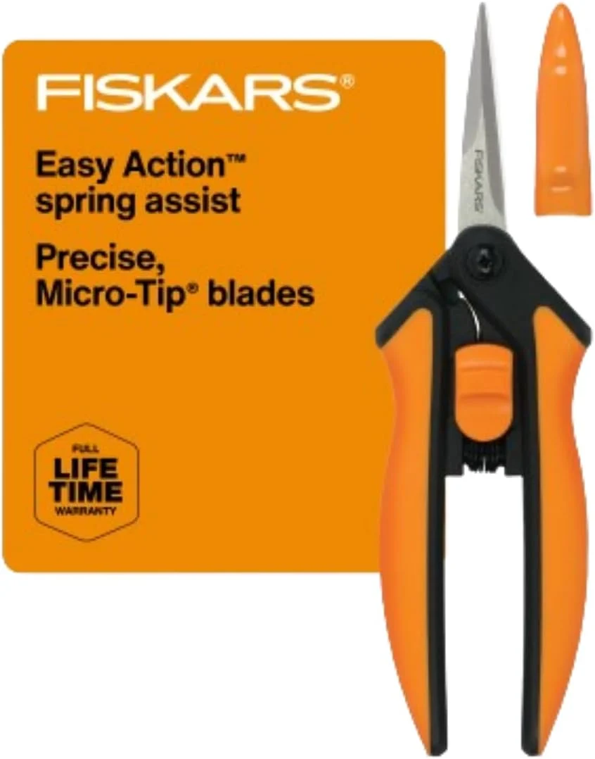 Expertly Made Fiskars Micro-Tip Pruning Snips - 6 Garden Shears with Sheath and Comfort Grip - Sharp Steel Blades - Quality Pruning Shears for Plants in Grow Tents and Hydroponics - Garden Tools Consistent