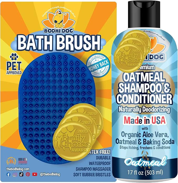 Excellent Bodhi Dog Grooming Bundle - Oatmeal Shampoo Conditioner with Bath Brush - Pet Shower Supplies for Dogs and Cats - Gentle Care for Long Short Curly Hair Safe and Effective Made in USAAbout ThisOverview Minimalist