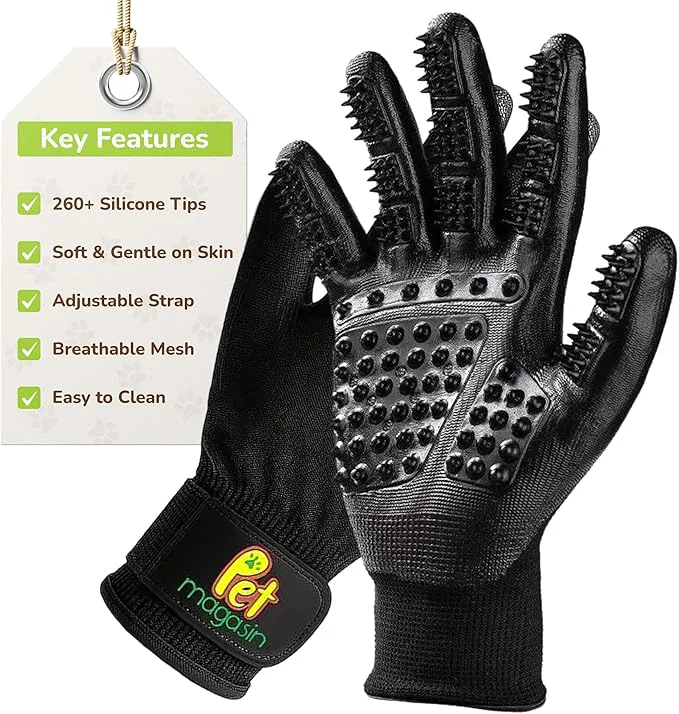 Top-Quality PET MAGASIN® Durable Gentle Dog Washing Gloves 1-Pair - Premium Pet Grooming Gloves for Dogs Cats Horses Dog Scrubber for Bath Cat Hair Remover Glove Bathing Brush Black Large About This Convenient
