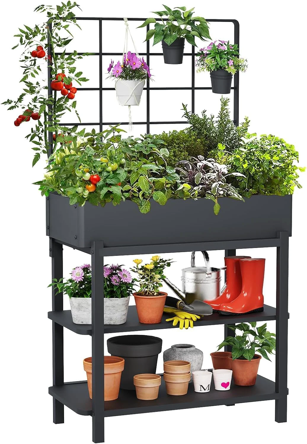 Top-Quality Metal Raised Garden Bed with Trellis d Planter Box with Legs for Outdoor Patio Iron Standing Garden Box for Vegetables Herbs Flowers Climbing Plants Safe