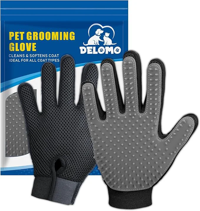 Trendy Upgrade Version Pet Grooming Glove - Gentle Deshedding Brush Glove - Efficient Pet Hair Remover Mitt - Enhanced Five Finger Design - for Dog Cat with Long Short Fur - 1 Pair Gray About ThisOverview Reliable
