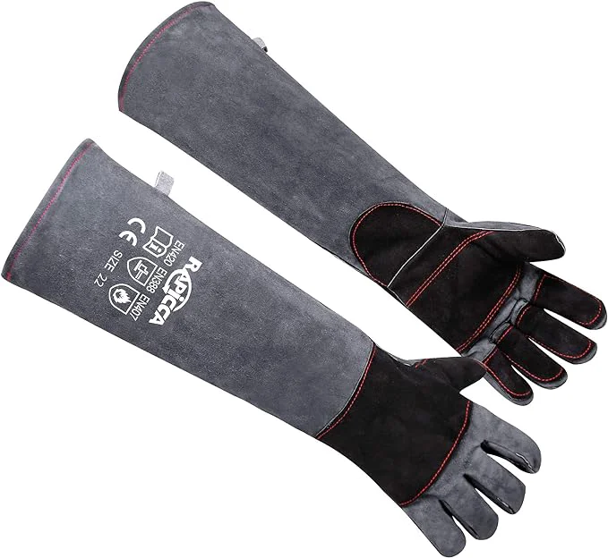 Smooth RAPICCA Animal Handling Gloves Bite Proof Reinforced Leather Padding Dog Cat Scratch Bird Handling Falconry Gloves Grabbing Reptile Squirrel Snake Bite 22in Grey-BlackAbout ThisOverview Trendy