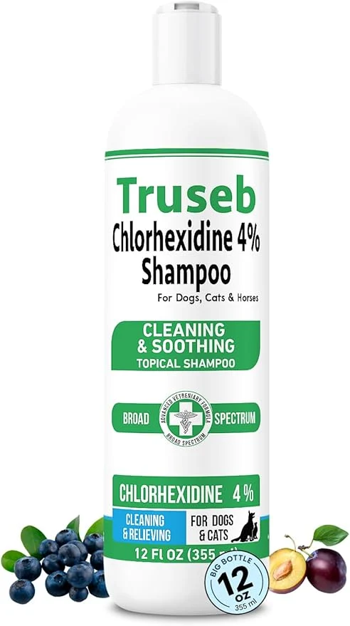 Safe Truseb Topical Chlorhexidine 4 Shampoo for Dogs Cats and Horses with Plum Blueberry Scent - 12 oz - Made in U.S.A Chlorhexidine 4 Shampoo 12 oz About ThisOverview Modern