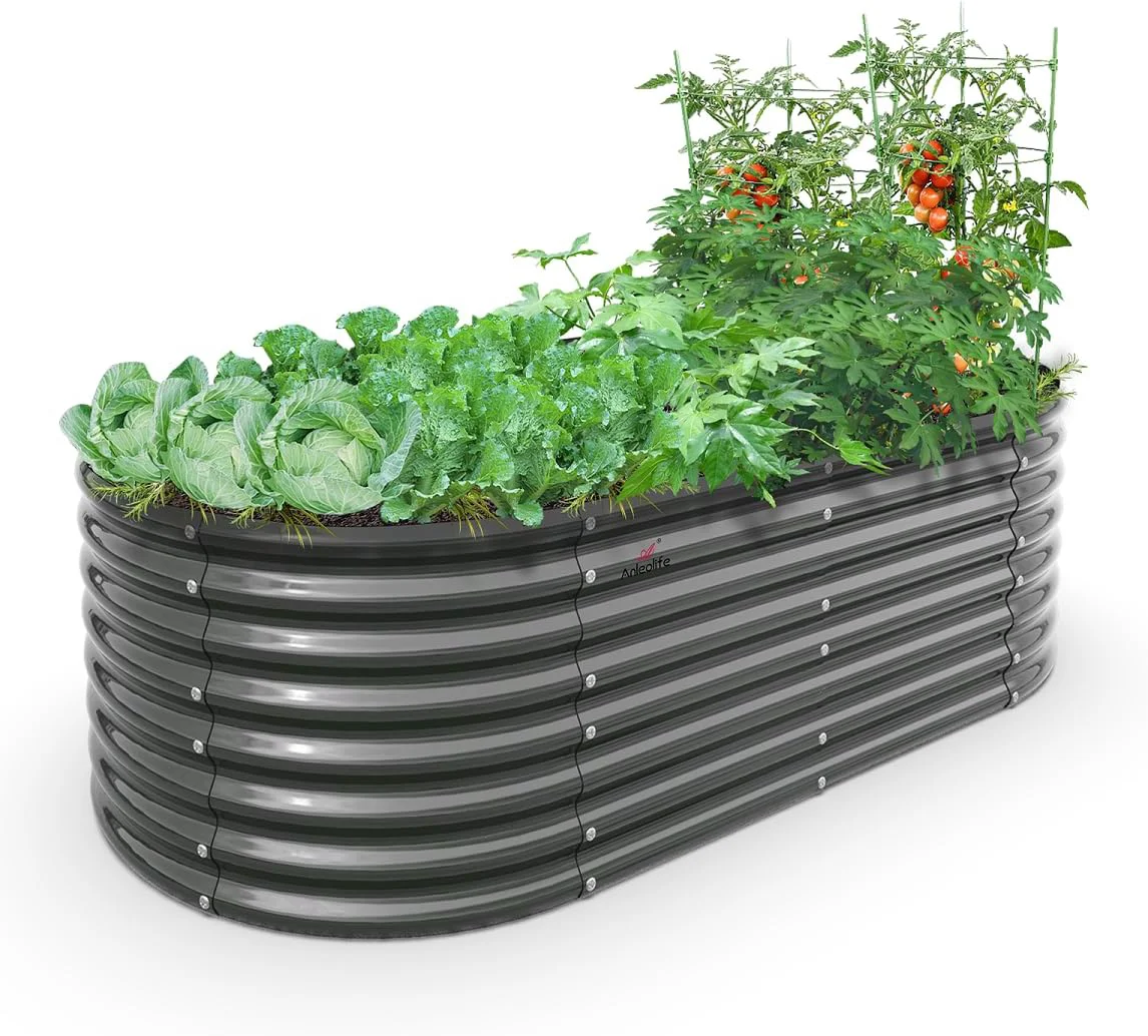 Optimized A ANLEOLIFE 6X3X2 ft Galvanized Raised Garden Beds Outdoor Oval Large Metal Deep Root Planter Box for Planting Vegetables Flowers Herb Anti-Rust Easy-Setup Quartz Grey Carefully Designed