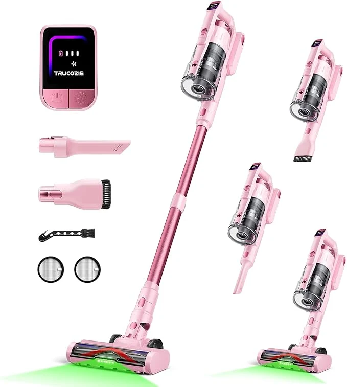 Fine Crafted Cordless Vacuum Cleaner for Home Upgraded 60Kpa Powerful Suction Pet Hair Vacuum with 70min Runtime Green LED Light for Hardwood Floors Carpet Self-Standing Rechargeable Stick Vacuum PinkAbout ThisOverview Comfortable