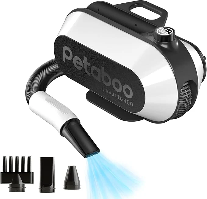 Classic petaboo Dog Dryer - Ultra-Quiet 40dB Cat Mode Portable All-in-One Storage 3-in-1 Nozzles Adjustable Speed Temp Negative Ion Technology BLDC Motor Force Dryer for Dogs CatsAbout This Excellent