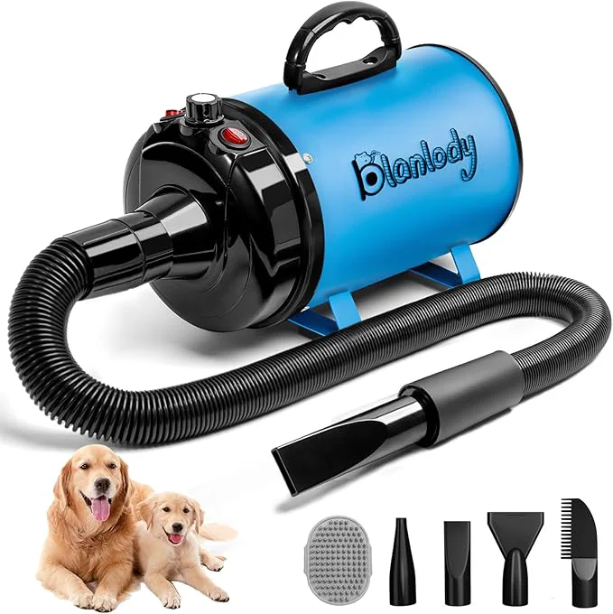 Fast High Velocity Dog Hair Dryer 5.2HP 3800W Professional Dogs Blower Grooming Dryer Adjustable Temperature and Speed Pet Dryers with 4 Nozzles and a Comb BlueAbout ThisOverview Optimized