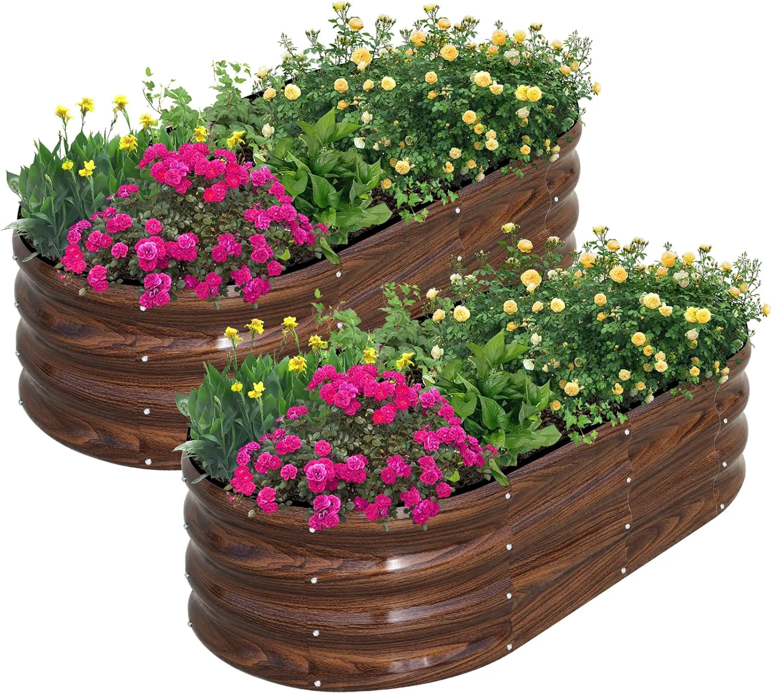 Optimized SnugNiture Galvanized Raised Garden Bed Outdoor 2 Pcs 4x2x1ft Oval Metal Planter Box for Planting Plants Vegetables Brown Reusable
