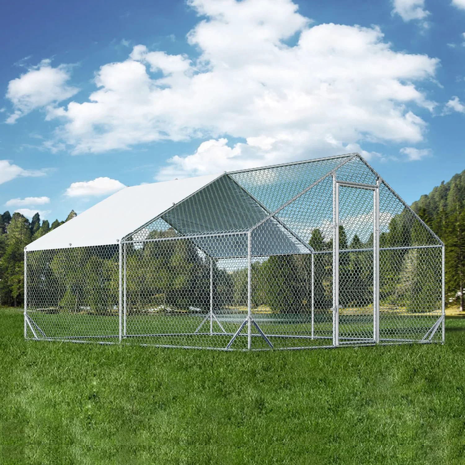 Selected 4ever2buy Large Metal Chicken Coop with Run Walk-in Poultry Cage Chicken Runs House Pen Cage Spire Roofed Chicken Coops with Anti-Ultraviolet Cover for Outdoor Yard Farm Use 9.8 L x 13.1 W x 6.4 H Carefully Designed