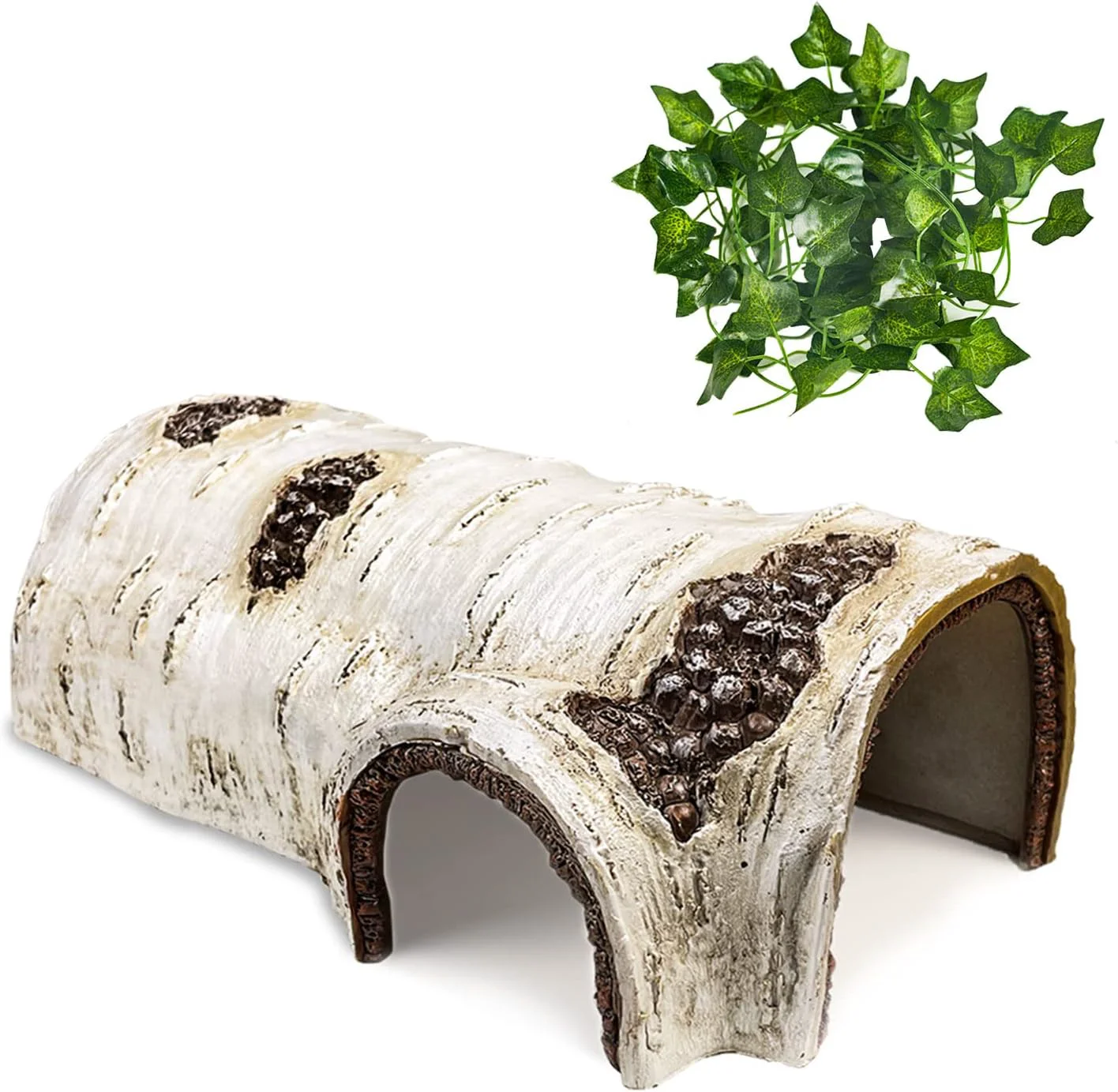 Breathable Reptile Hide Caves Simulation Tree Hideout Snake Hide Leopard Gecko Terrarium Plastic Plant Leaves Ornament Habitat Shelter Decor for Lizard Hermit Crab Spider Frog Amphibians Medium Size Professional
