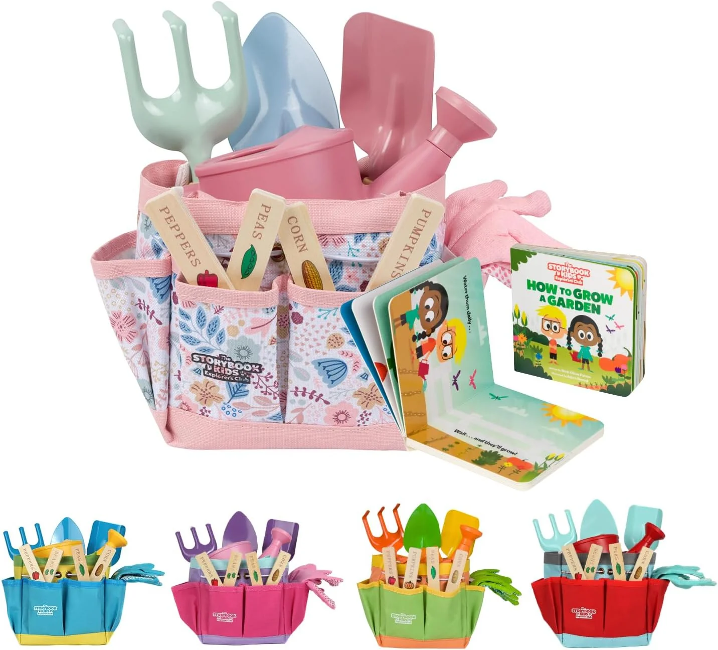 Refined Floral Garden Kit Tools - Includes Sturdy Tote Bag Watering Can Gloves Shovels Rake and Delightful Children's Book - Kids Garden Tool Set -Easter Gifts for Toddler Age on up Classic