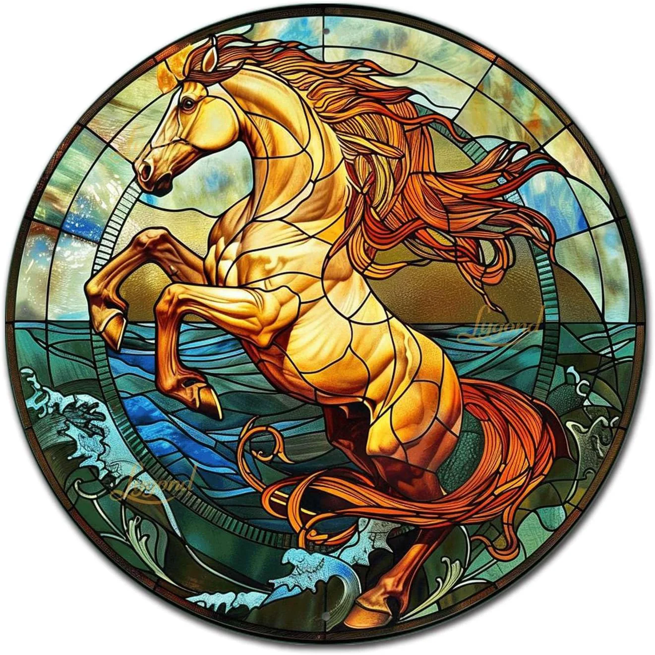 Elite Lygond Metal Sign Tin Sign Circular Stained Glass Horse Boho Office Decor For Yard 8×8 Inches Powerful