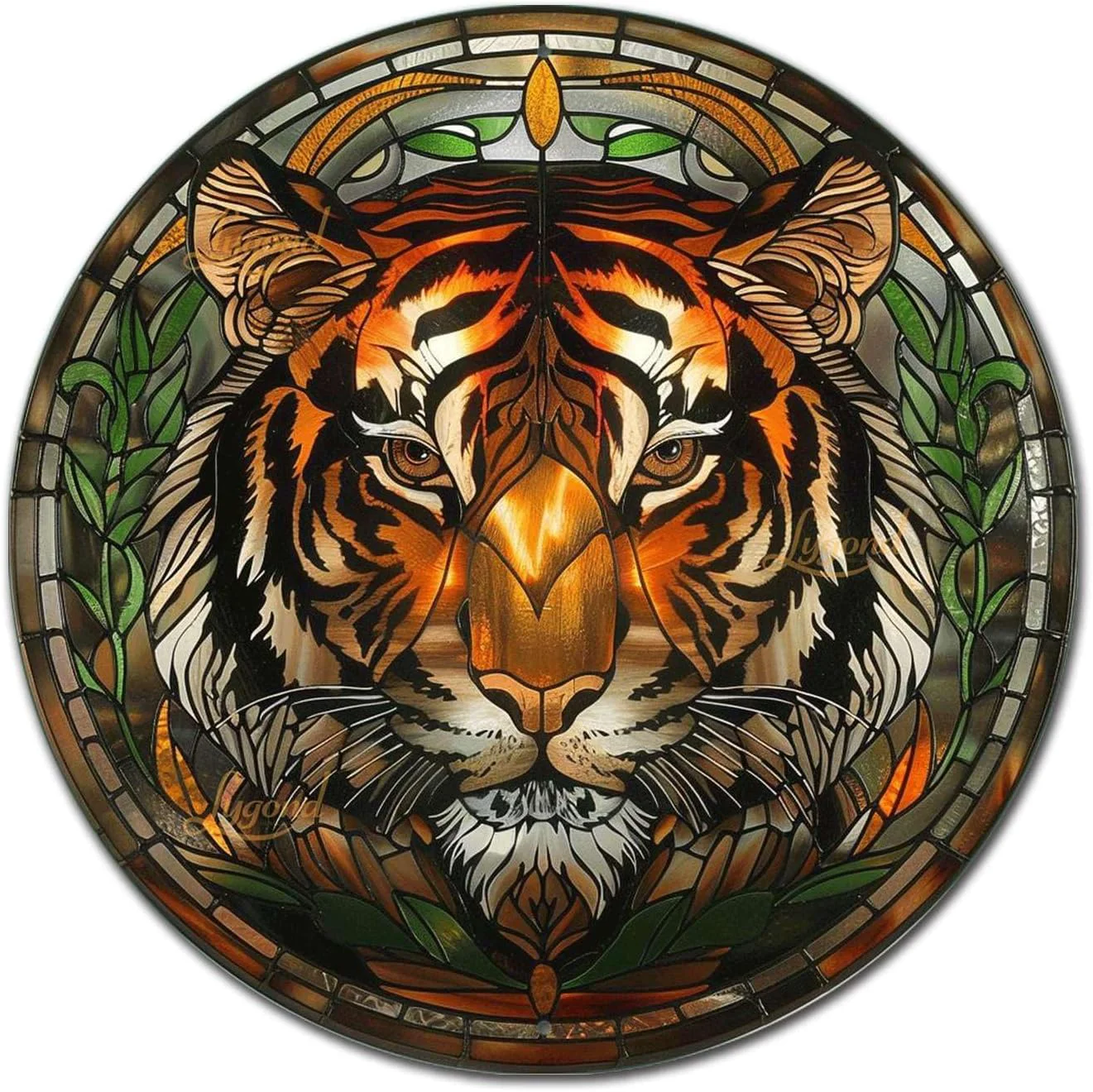 Enhanced Lygond Metal Sign Tin Sign Circular Stained Glass Tigle Minimalist Wall Art for Home Decor 8×8 Inches Stylish