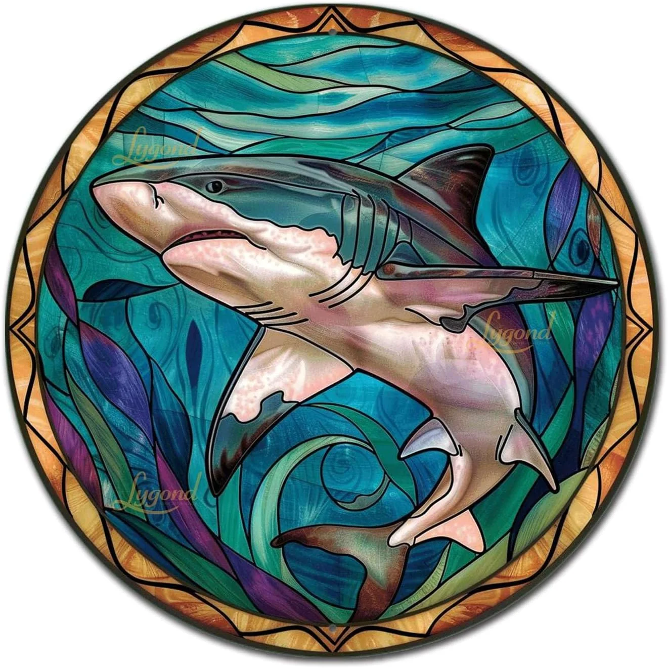 Sustainable Lygond Metal Shark Garage Sign - Stained Glass 88 Inches First-Class