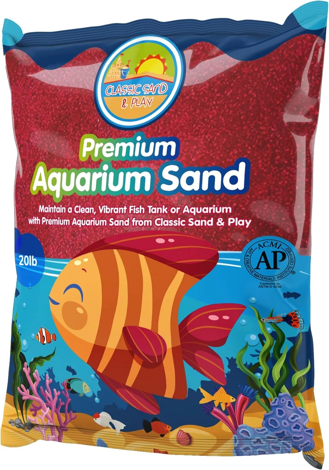 Authentic CLASSIC SAND PLAY Natural Aquarium Sand for Freshwater and Saltwater Tanks 20 lb. Bag Improves Filter Life and Filtration Process Pre-Washed Fine Sand Red Trusted