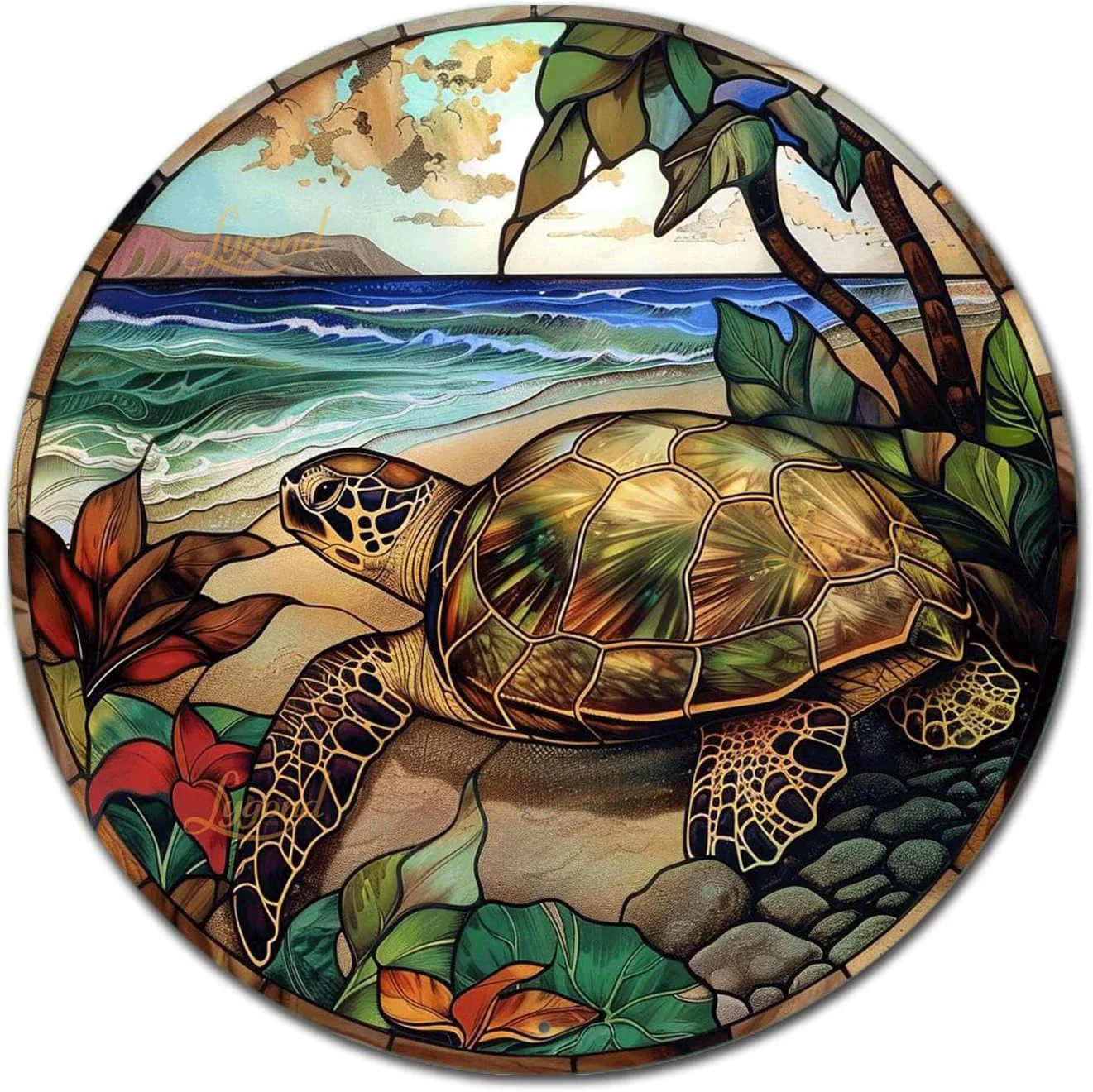 Functional Lygond Metal Stained Glass Turtle Tin Sign for Home Decor - 1212 Inches Convenient