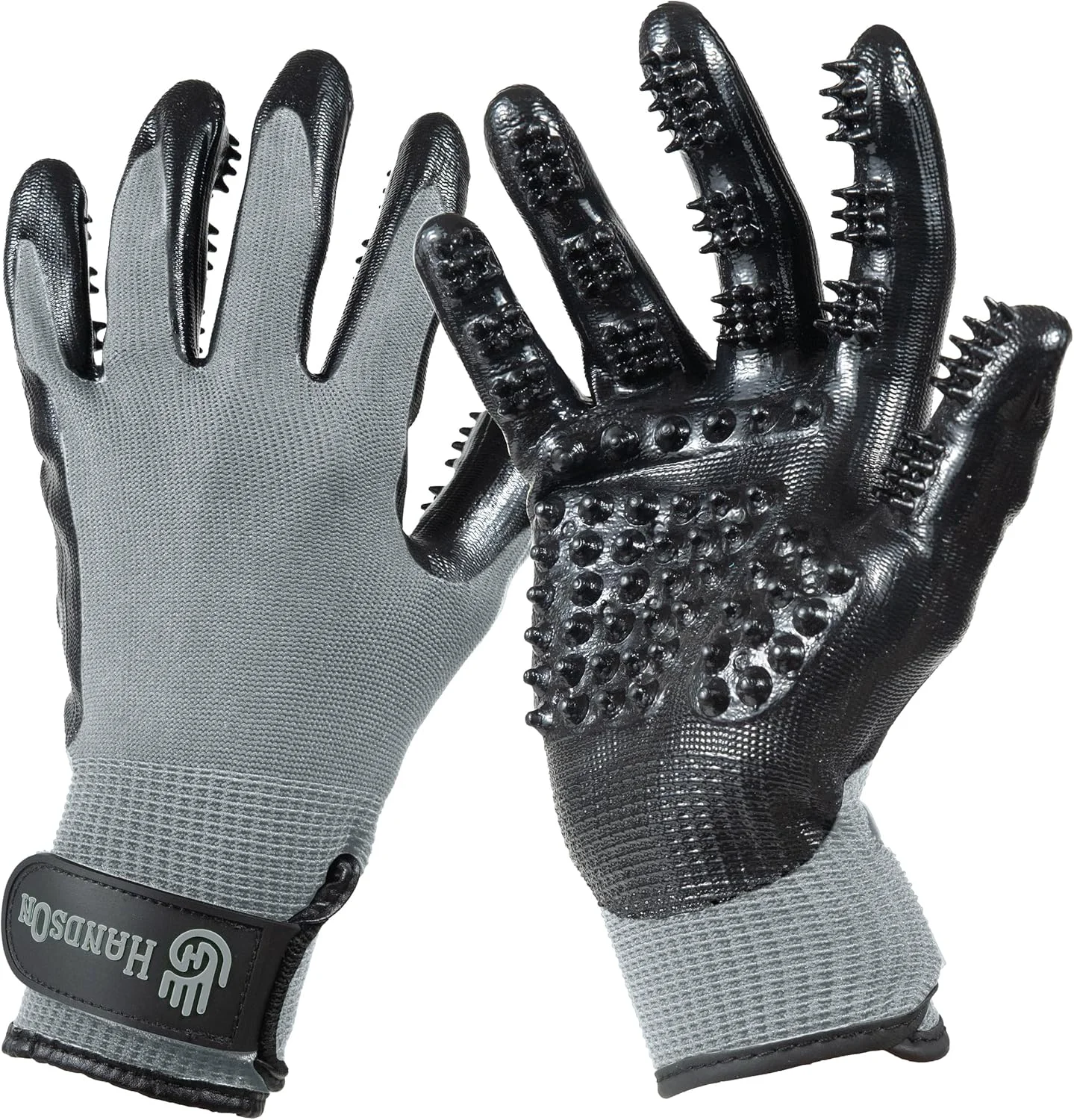 Trusted H HANDSON Pet Grooming Gloves - Patented 1 Ranked Award Winning Shedding Bathing Hair Remover Gloves - Gentle Brush for Cats Dogs and Horses Grey Medium Original